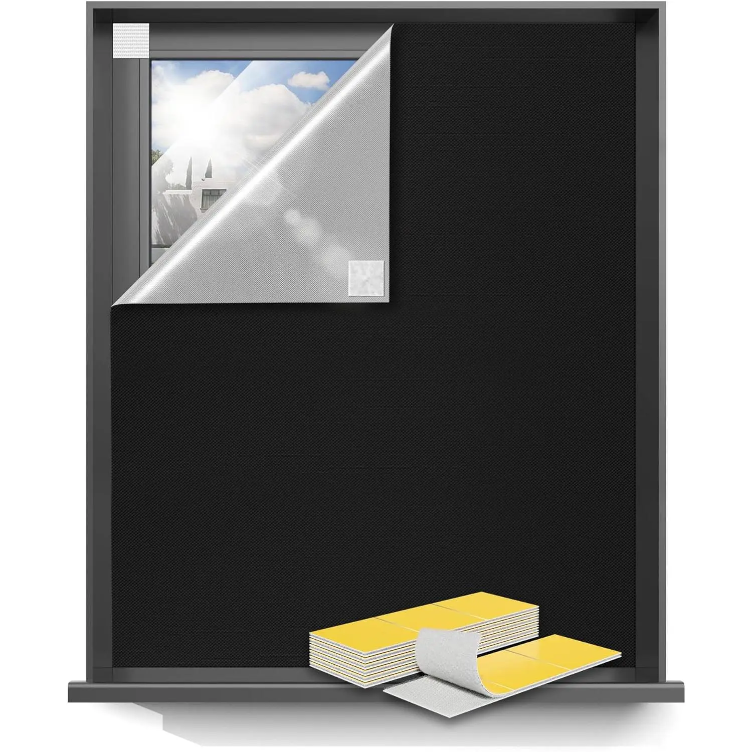 75"x57" Portable Blackout Curtains, Blinds for Windows with Hook & Loop Tapes,  Blackout Window Shades, Window Curtains Easy to Cut Fit for Bedroom,  Room and TV Room (Black)