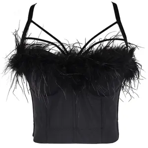 Corset Tube Halter Tank Tops Weighted Vests Women Bra Blusas Short Weighted Vests Woman Elevated Going Out Tops Elevated Going Out Tops Clothing Sling Rhinestone Feather Wedding Party Blind Date Stage Party Shaper Ladies Sexy Crop Tank Halter Tube Top