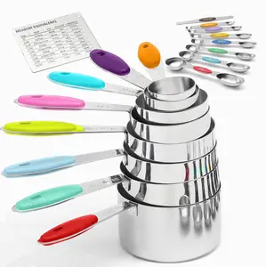 Measuring Cups 17- Measuring Set with Cups and Spoons, Stainless Steel, Includes  Conversion Chart and Leveler
