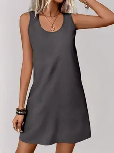 Summer Women's Sleeveless Loose Casual Dress, Round Neck Lightweight Fabric, Outdoor/daily/vacation Womenswear