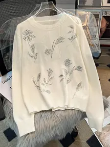 Women's Fall Winter Sequin Embroidered Casual Pullover Sweater, Fashion Elegant Versatile Knitwear, Shiny Sparkling Design