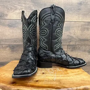 TBR BLACK JUMBO PIRARUCU LEATHER BOOTS - SQUARE TOE 