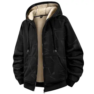 Fashionable European and American Style Plus-Size Men's Hooded Gradient-Color Jacket - Classic Retro Vibe, New Autumn & Winter Collection, Fleece-Lined Thickened Warmth with Lamb Fleece, Loose Fit, Casual Lamb Fleece Cardigan Outerwear