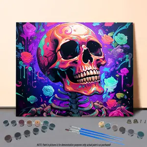 Skeleton Pattern DIY Painting By Numbers Kit, 1 Set Colorful DIY Painting By Numbers Kit without Frame, Wall Art Decoration for Home Living Room Bedroom