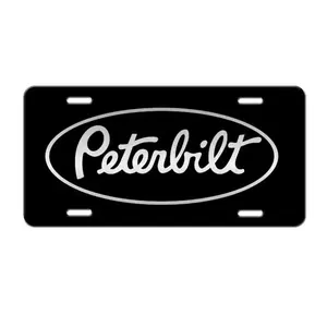 Peterbilt License Plate, Metal Front Tag for Semi Trucks & Big Rigs, Red Oval Logo, Aluminum Vanity Plate, Truck Exterior Accessory