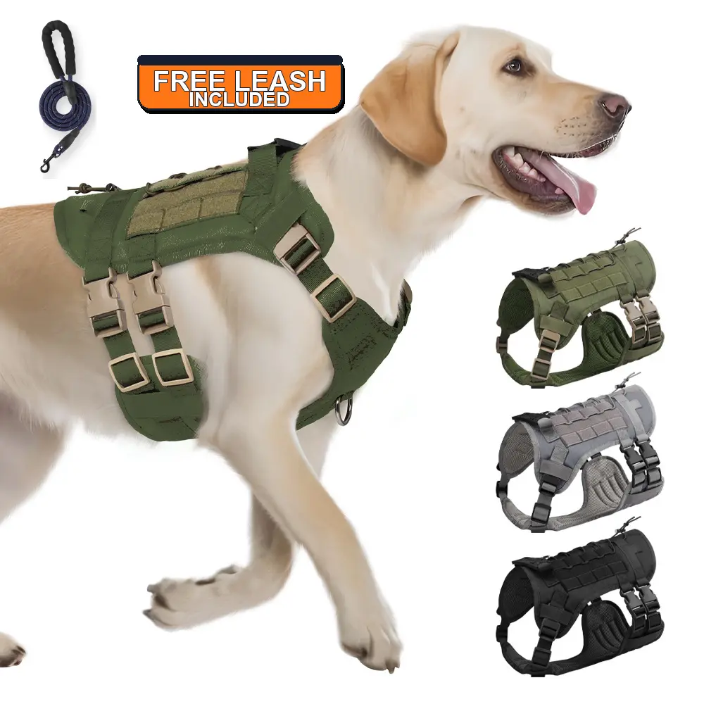 【Free Leash Included 】Lumipets Heavy-Duty Tactical No-Pull Dog Harness for Large Dogs, Reflective Escape-Proof Vest with Handle, Front Clip, Adjustable Design for Outdoor Training