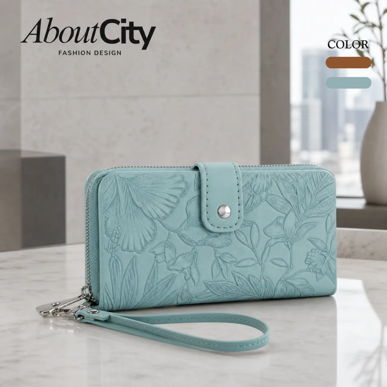 AboutCity Wristlet Wallet for Women, Floral Embossed Mini Clutch, Zip Around Card Holder with Strap for Everyday Carry, Wristlet Purse, Fashionable Versatile Purse, Assorted Color Women's Wallets