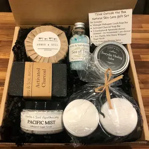 Think Outside the Box Gift for Men w/Activated Charcoal, Natural Soap Bars & European Bath Salts, Care Package for Him, Valentine's Day Gift