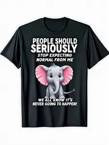 Men'S Funny Elephant Graphic T-Shirt - "People Should Stop Expecting Normal From Me" Saying - Soft Breathable Cotton Crew Neck Tee - Black Shirt with White Text - Birthday Gifts for Men, Casual Casual Attire - Machine Washable Everyday Funny Top, Humorous