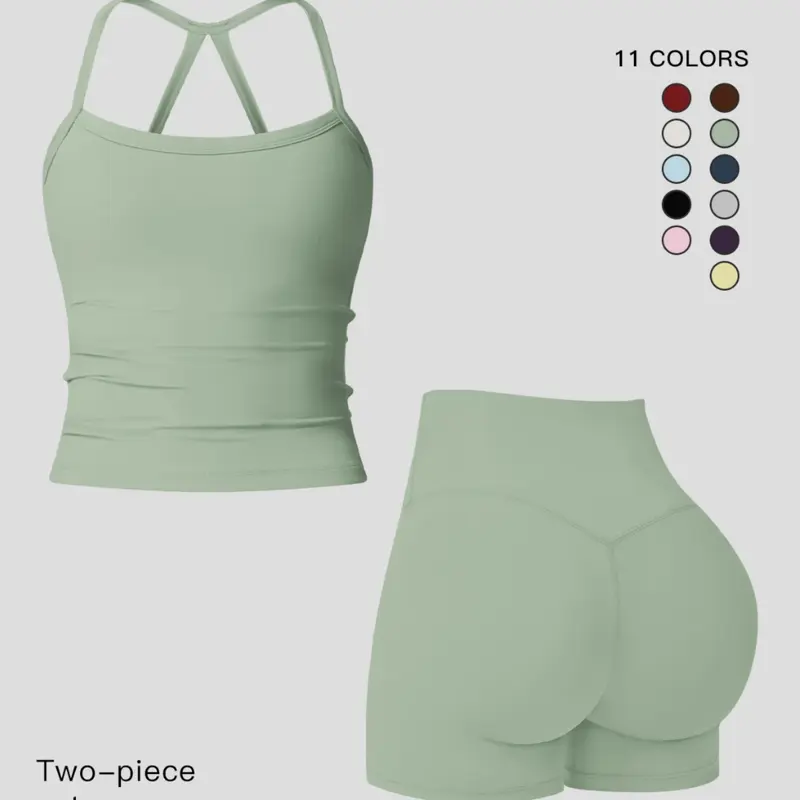 Women's Quick-Dry Two-piece Set, Solid Backless Cami Top & High Waist Tummy Control Butt-Lifting Shorts, Ladies Sportswear, Activewear Fitness Wear, Fitness Wear for Yoga, Gym, Running & Indoor Outdoor Wear, Workout Sets
