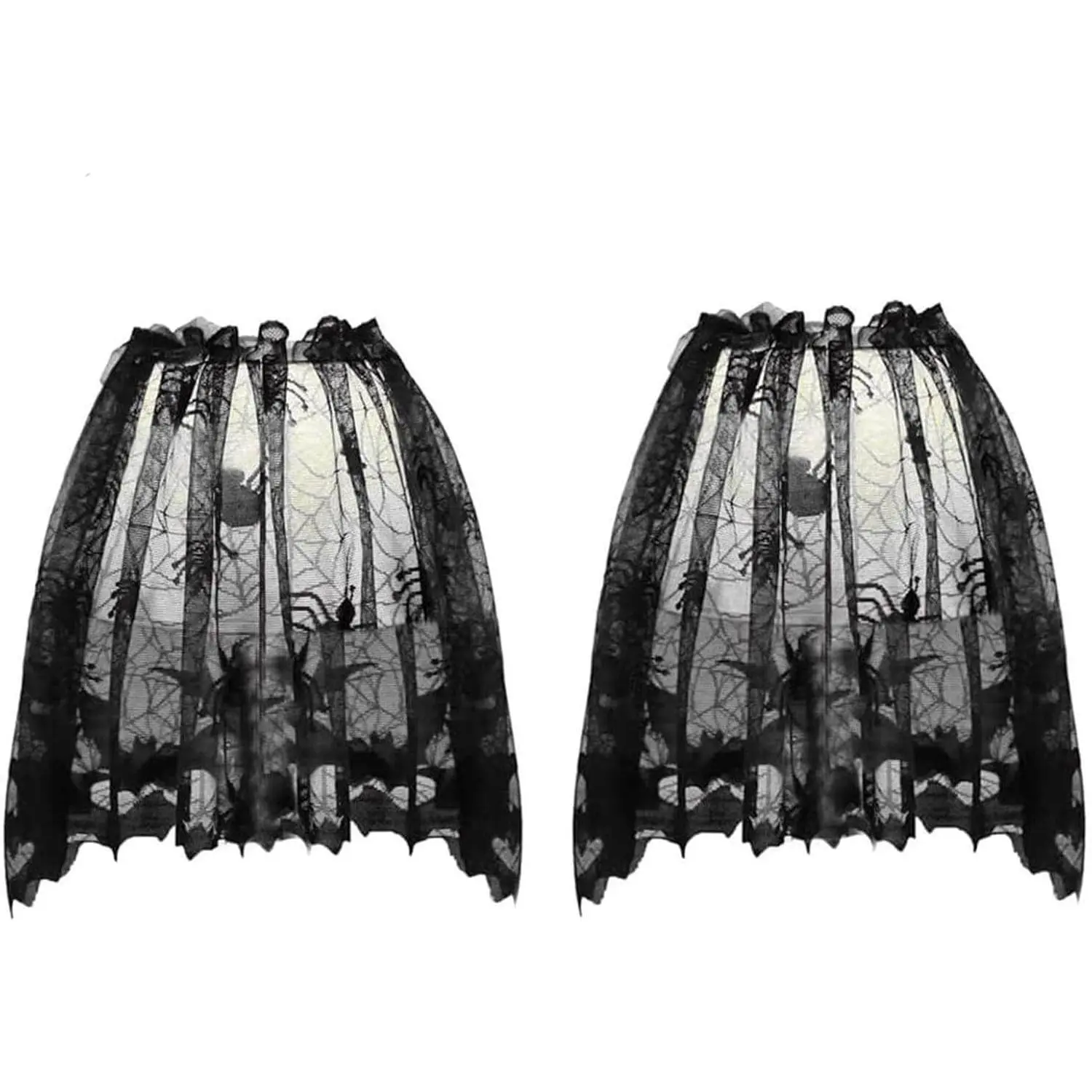 2PCS Halloween Lace Spider Web Lamp Shade Toppers - Wrinkle-Resistant 20''x60'' Rectangle Cobweb Scarf Decoration Set, Haunted House Spooky Party Atmosphere Props Accessory with 2 Ribbons for Window Door Mantle