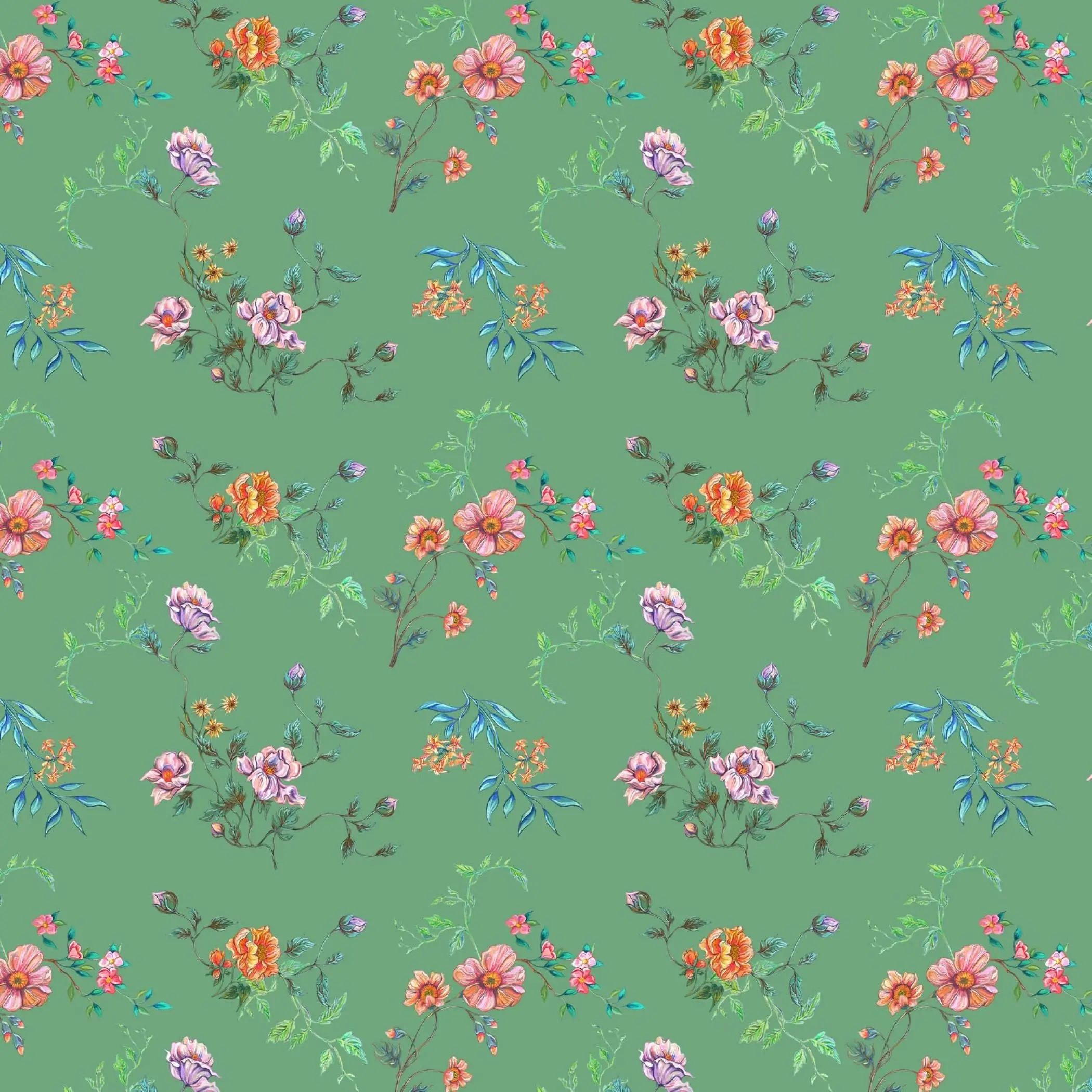 Free Spirit Fabrics In Full Bloom Green Floral Cotton Fabric – Vintage Botanical Floral Fabric