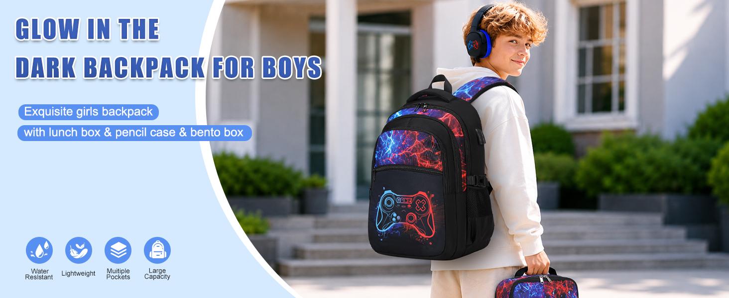 SIMILOVE 3/4PCS Boys Backpack for School, Cool Luminous Gamer Backpack for Boys with Lunch Bag&Pencil Case&Earphones, Kids Backpacks Bookbag for Teen Boy Elementary Middle High School with USB Charging Port, Back to School Gift, Birthday's Gift SIMILOVE 3/4PCS Boys Backpack for School, Cool Luminous Gamer Backpack for Boys with Lunch Bag&Pencil Case&Earphones, Kids Backpacks Bookbag for Teen Boy Elementary Middle High School with USB Charging Port, Back to School Gift, Birthday's Gift