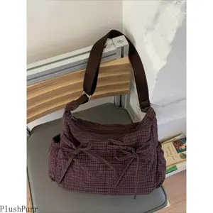 Women’s Plaid Bow Shoulder Bag - Soft Lightweight Crossbody Purse, Roomy Messenger Gym Bag for Daily Use, Shopping (Valentine’s Day Holiday Gift), Shoulder Bags, Purse Shoulder Bag tiktokshopspringglowup,summervibes