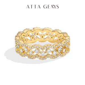 ATTAGEMS 1.5mm Round Cut Lab-Grown Moissanite Ring Eternity Stackable Ring for Women Unisex 925 Sterling Silver Ring Daily Wear Fashion Gift Fine Jewelry R363