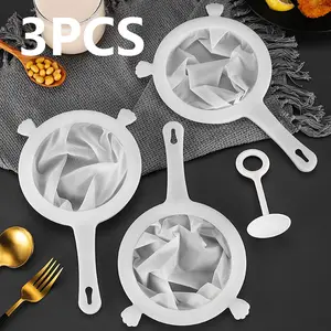 3pcs Fine Mesh Food Strainer Set, Durable Kitchen Sieve for Wine Tea Soy Milk Baking, Tea Making Tool, Easy Clean Multi-Purpose Filter Tools