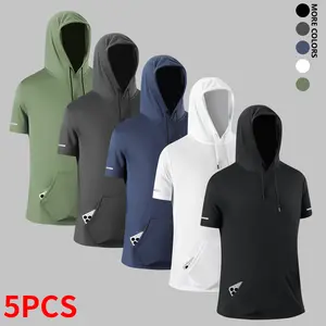 Men’s Fitted Short-Sleeve Hooded Sports Top with Spandex & Elastane, Ice Silk Quick-Dry Breathable Athletic T-Shirt, Machine-Washable Casual Shirt for Gym & Running