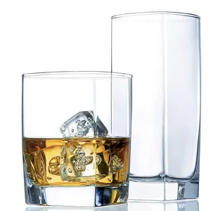 Collins Classic Everyday Drinking Glasses Set (16-Piece) - 8 Tall Highball Cups & 8 Short Old Fashioned Drinkware for Kitchen Cocktail, Iced Coffee, Water