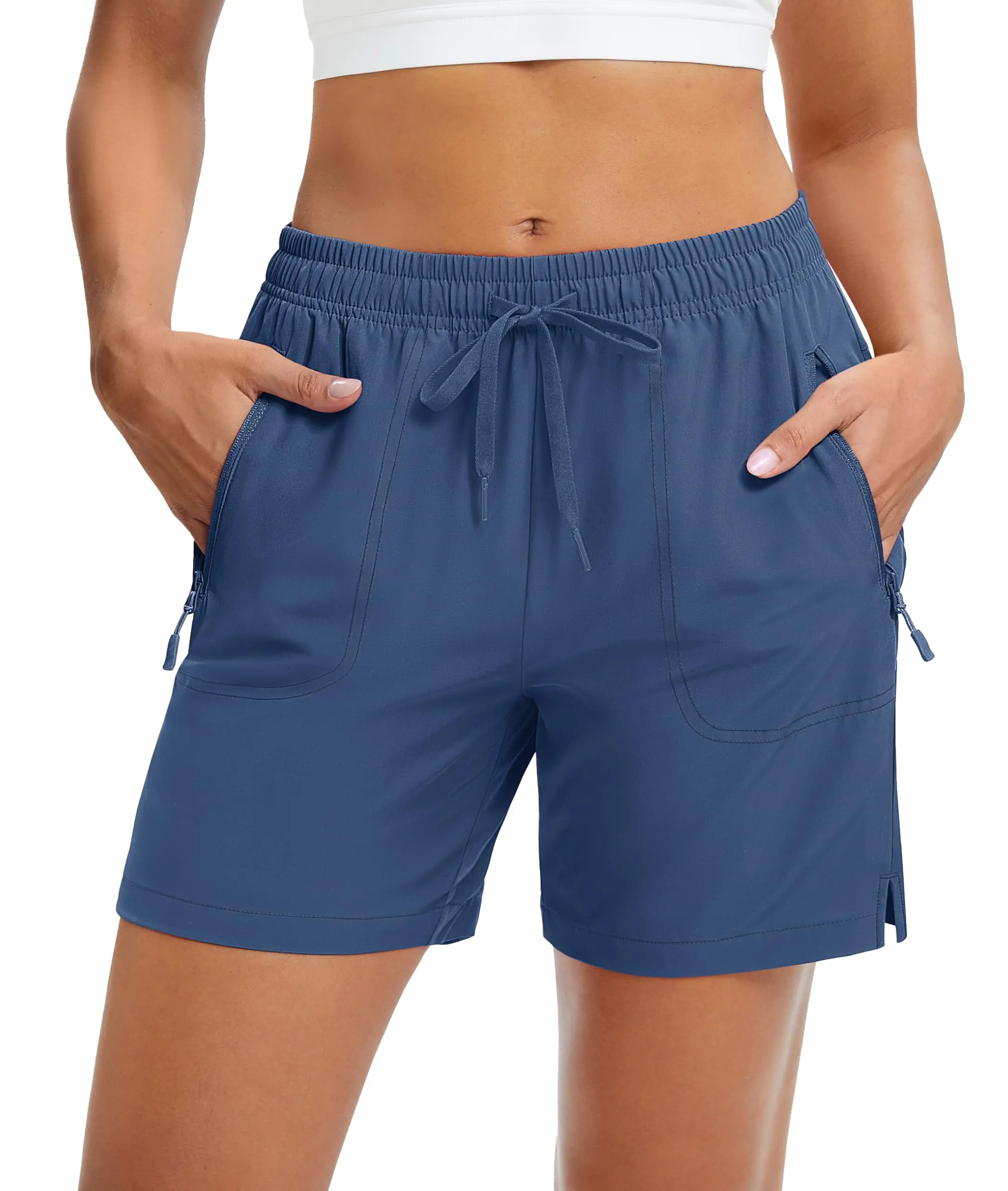 MAGCOMSEN Women's 5" Above Knee Active Quick Dry Shorts - UPF 50+ Sun Protection, Lightweight, Rain-Repel Fabric, 3 Pockets, Drawstring - Hiking Running Golf Bottoms, Outdoor, Water-Resistant, Synthetics, Zipper, M