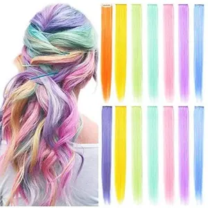 14 count 20''Rainbow Wig Pieces Multi-Colors Clip in Colored Hair Extensions Party Highlights Hair Accessories Extensions for Girls Women(Candy color)