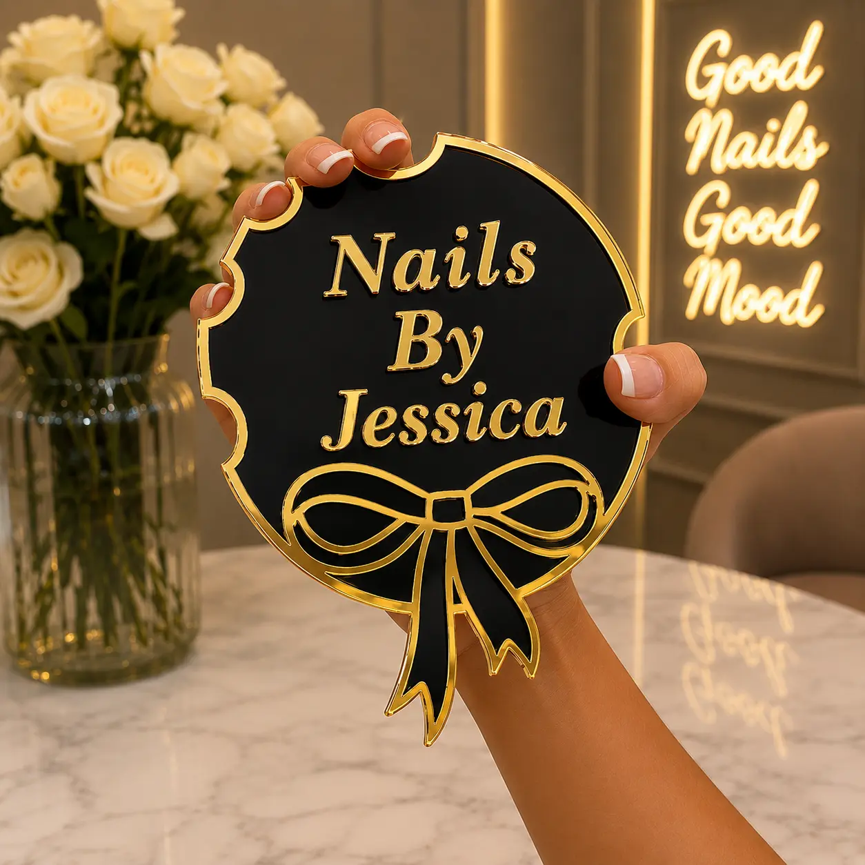 Custom Nail Prop — Personalized Acrylic Photo Prop with 3D Bow