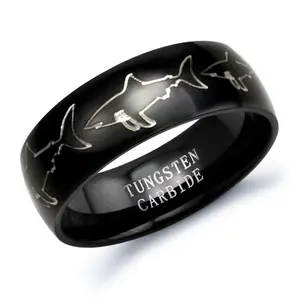 Shark Ring, Tungsten Ring for Men and Women Black Tungsten Ring Comfort Fit Size 5-15 TCR157