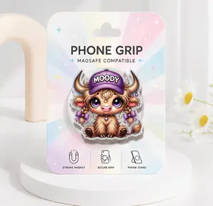 Moody Highland Cow Phone Grip, Western Cow MagSafe Phone Holder, Kawaii Farm Animals Kindle Accessories, Cute Highland Cow Phone Accessory, Gift for Cow Lovers