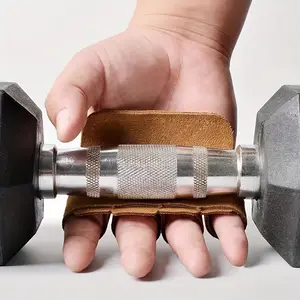 1 Pair Leather Palm Protection Pads, Pull-On Extra Grip Gloves for Weightlifting, Gym Training