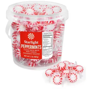 Starlight Peppermint Candy 2 Pound Bucket - Bulk Individually Wrapped Hard Mint Candies - Classic Red & White Peppermint Mints for Candy Bowls, Offices, Parties & Holiday Treats (Approx 160 Pieces)