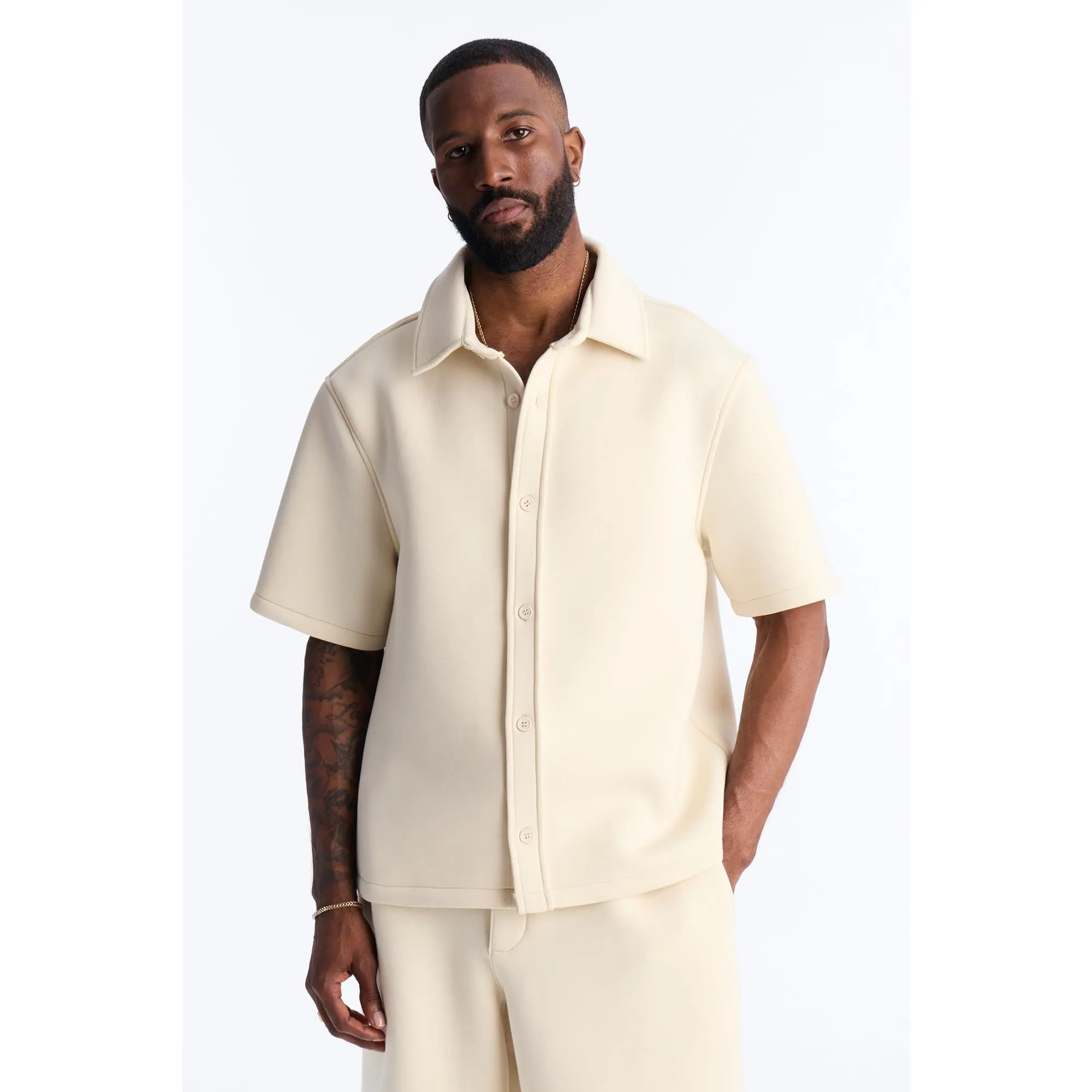 Relaxed Arclight Interlock Short Sleeve Shirt - Cream