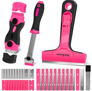 THINKLEARN 3-in-1 Scraper Tool Set, 3-Pack Pink Razor Scrapers with 40 Replacement Blades, Ideal for Removing Stickers, Adhesive, Caulk, and Cleaning Glass Surfaces