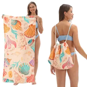 2-in-1 Foldable Beach Towel Converts to Tote Bag, Printed Travel Bath Towel with Pouch, Beach Mat for Swimming, Pool & Vacation