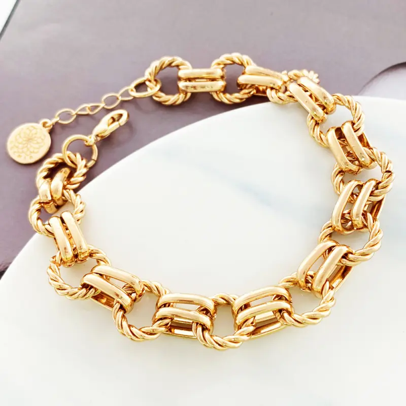 Chunky Gold Tone Link Chain Set, 2-Piece Statement Necklace and Bracelet Gold Jewelry for Women, Adjustable