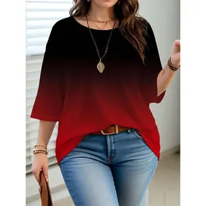 Women's plus size gradient half sleeved top, casual, loose, comfortable and fashionable T-shirt, women's summer clothing, fashionable designRAIMENTRY