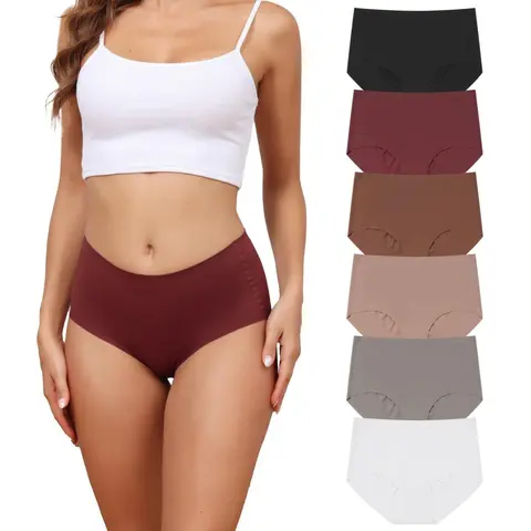 Women's 6-Pack Black Minimalist Seamless Bikini Brief Panties - Mid-Rise, No-Show Full Coverage, Stretchy Polyester-Cotton-Elastane Fabric, Breathable, Elastic, 3D Hip Suction Design, Underwear for Women