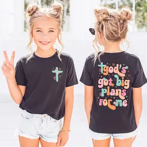 PUEMCO Girls' Christian Faith Short Sleeve T-Shirt - "God's Got Big Plans For Me" Double-Sided, Retro Boho Cross Floral Bubble Letter Graphic Tee for 2-3y, 3-4y, 4-5y, 5-6y Kids