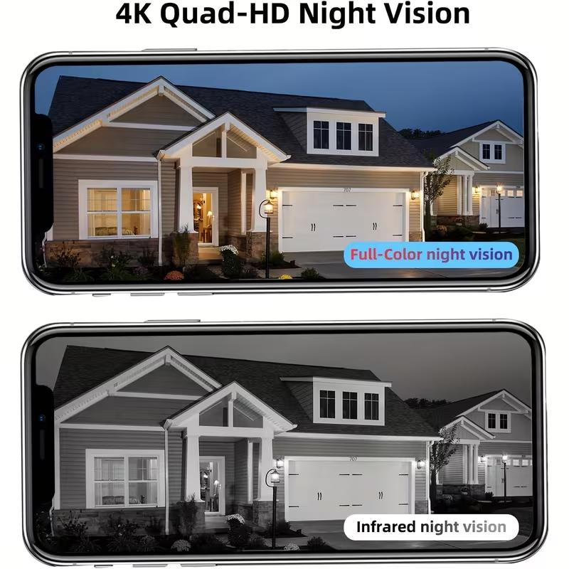 Solar Security Cameras Wireless Outdoor With 64GB SD Card - 2.4 GHz WiFi Security Cameras, 4K/8MP Dual-lens Linkage, Battery Powered, 360° Pan And Tilt, Ultra Clear Color Night Vision, PIR, Two-Way Audio, SD And Cloud Storage