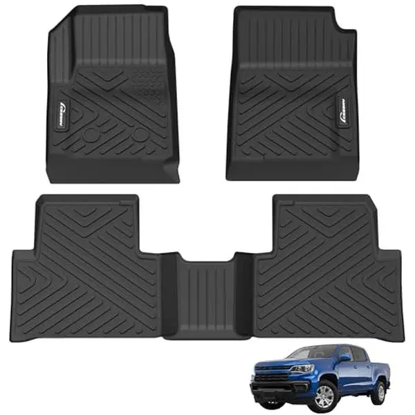 【GARVEE】Custom Fit Floor Mats for 2015-2022 Chevy Colorado and GMC Canyon Crew Cab, Black TPE All-Weather Floor Liners, Front & Rear Rows, Odorless, Durable, Protective Car Accessories