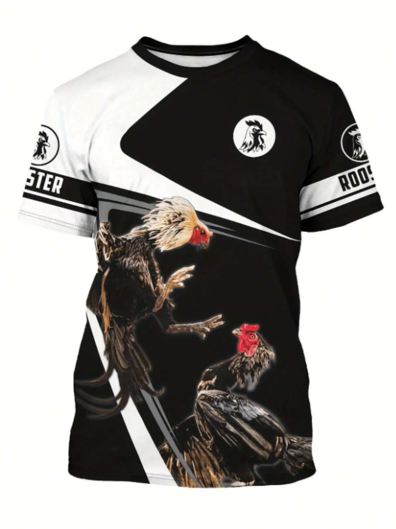 Men's Summer Short Sleeve Casual Tee Shirt Menswear Streetwear Graphic Round Neck T-Shirt with Rooster Letter Pattern Print, Fitted Long Clothing, All Seasons Wear, No Ca Prop 65, Top