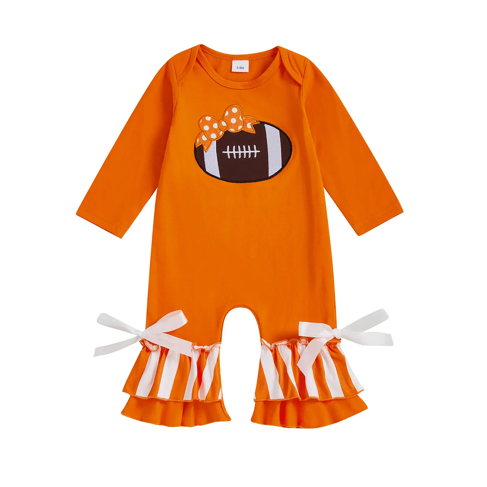 Newborn Baby Football Romper Overalls Outfit Long Sleeve Ruffles Flared Jumpsuit Rugby Bows Sweatshirt Onesie Bodysuit Playsuit