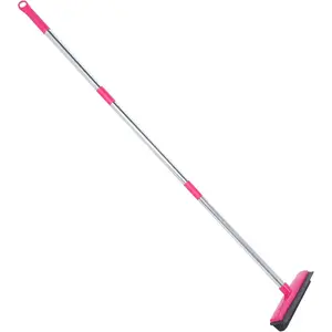 Carpet Hair Removal Broom with 48'' Telescoping Adjustable Handle, Rubber Broom Carpet Rake for Pet Hair Dust Removal Daily Household Cleaning(Pink)
