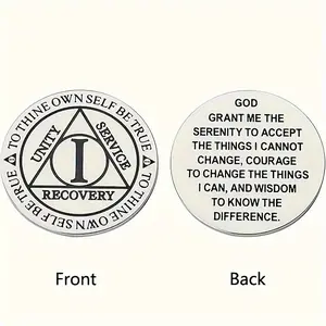 Stainless Steel Sobriety Coin, 1-Year Anniversary Chip for Aa Recovery, Durable Addiction Recovery Gift, Counseling & Personal Collection