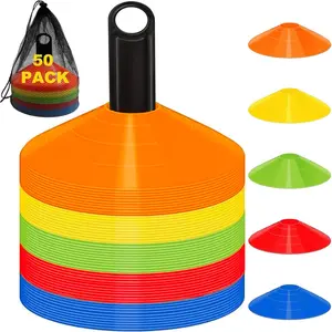 50 Pack Disc Cones for Sports, Agility Training Cone for Soccer, Football, Basketball, Coaching, Practice Equipment with Carry Bag and Holder, 5 Color