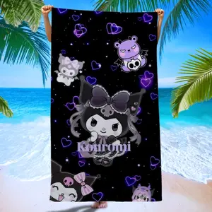 Kuromi Dark Style Beach Towel with Heart Skull Cartoon Print, Quick-Drying and Super Absorbent for Pool Parties, Yoga, and Summer Vacations