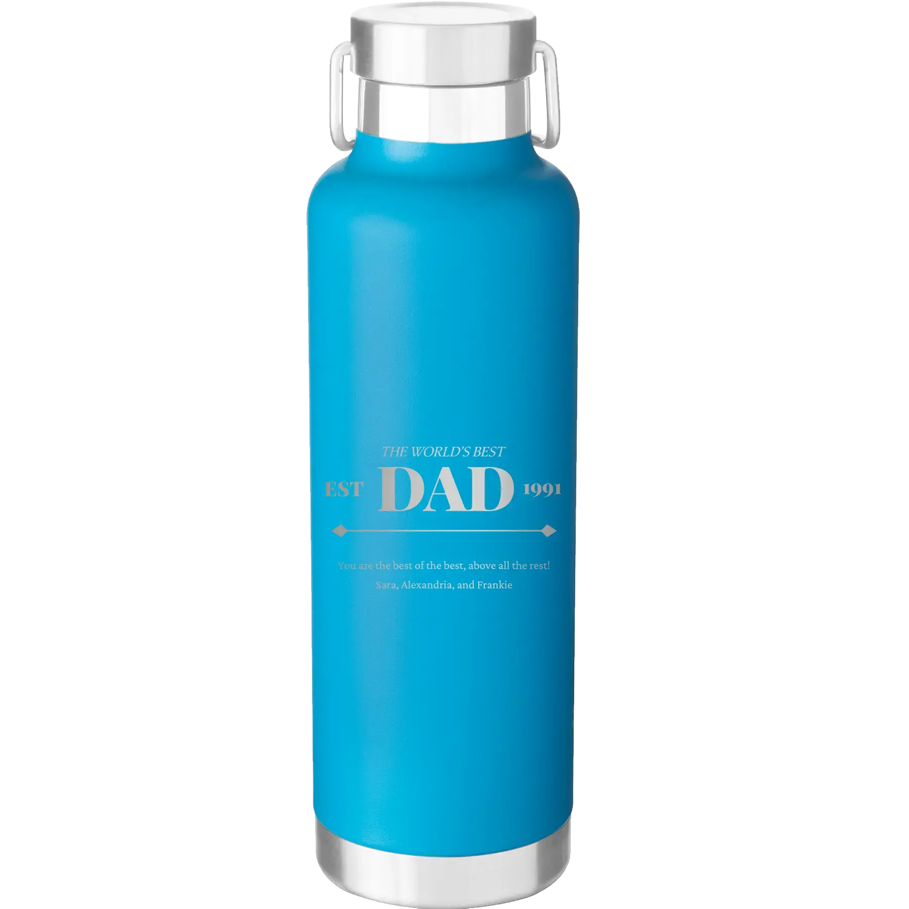 Personalized Best Dad Est 24 oz Water Bottle - Aqua