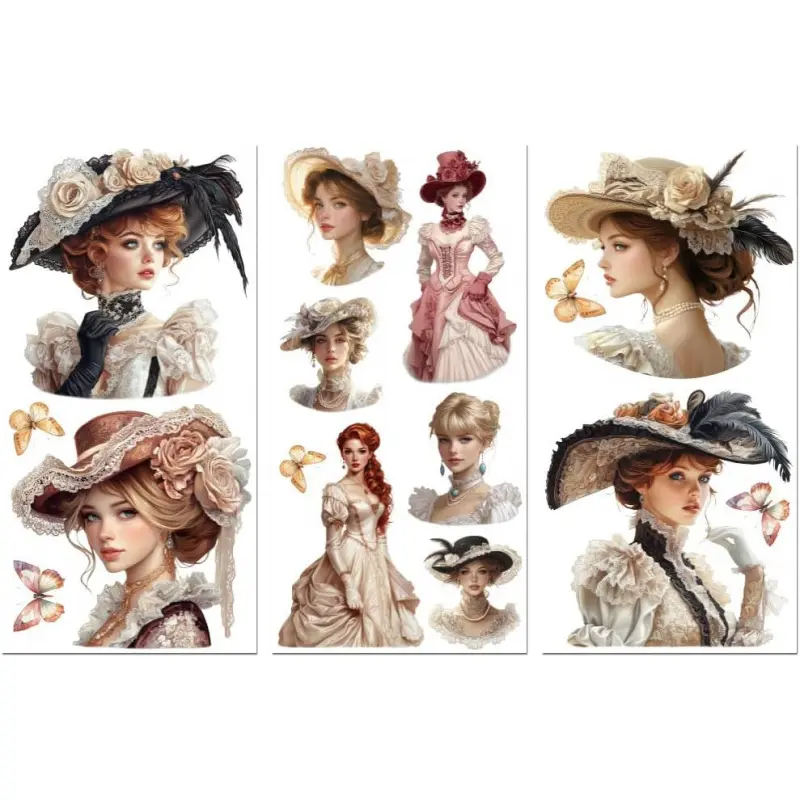 Rub on Transfer Sticker for Furniture Crafts Decor 6"x12" Vintage Women in The Palace, 3Pcs Waterproof UV DTF Transfer for Lingerie Chests Drawer Dresser Glass Porcelain  Plastic