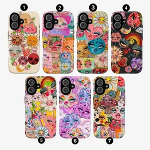 Vibrant Y2K Retro Psychedelic Phone Cover, Aesthetic Strawberry Sun Moon Cloud Case  for iPhone X, 11, 12, 13, 14, 15 & more –  SS Galaxy S21 to S25 Ultra, Plus with Suction