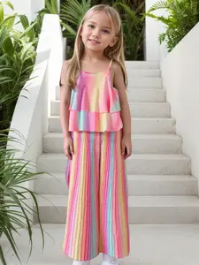 Ready Stock 4-7y Girls' Tie-dye Straps Ruffle Crop Top and Pleated Wide-Leg Pants Set 2Pcs Clothes Toddler to Big Kid 42503026