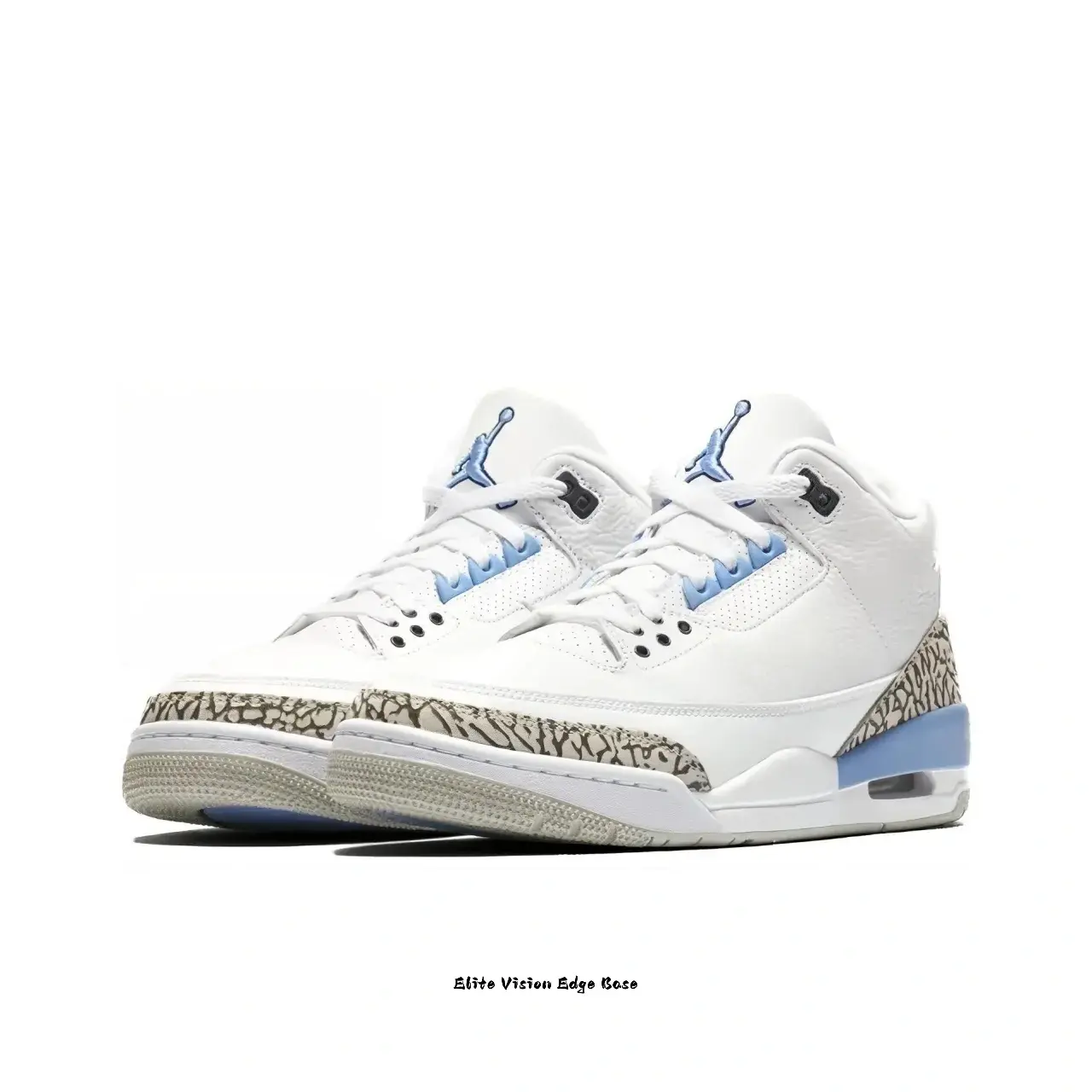 White-Blue Leather Mid-Top Sneakers with Grey Elephant Print and Light Blue Heel Details