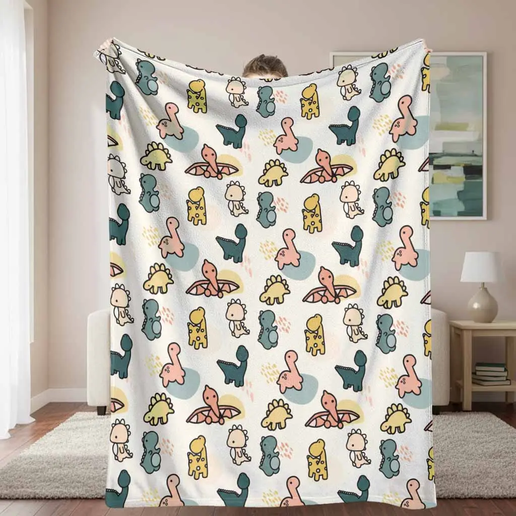 Cute Dinosaur Flannel Blanket Aesthetic Pastel Prehistoric Animal Print Lightweight Soft Plush Microfiber Throw Wrap Perfect For Cozy Bedroom Living Room Bedding Decor Travel Camping Outdoor Relaxation Warm Gift